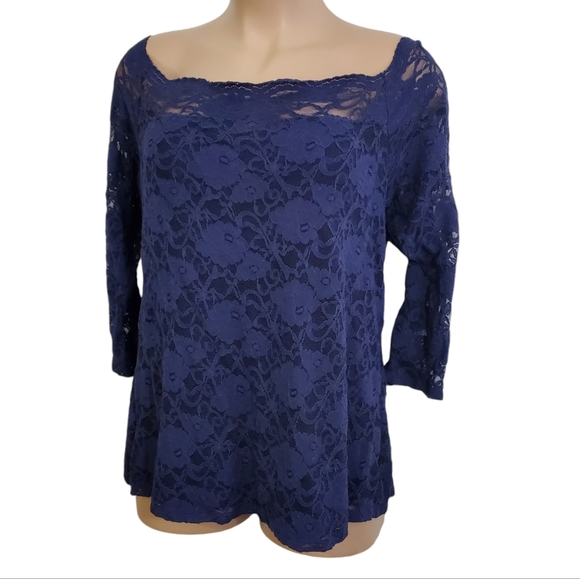 Torrid Lace Off Shoulder Top Womens 4x Purple 3/4 Sleeve Classy ~ Pre-Owned - Picture 3 of 13